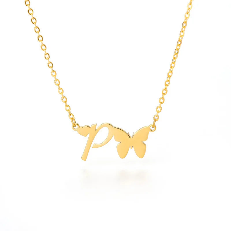 Hot Selling XL Alphabet Necklace for Women Stainless Steel Collarbone Chain With Butterfly Design