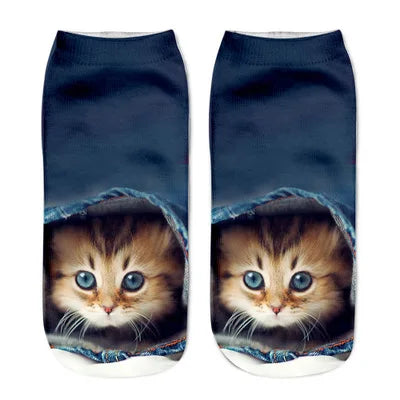 New 3D Print Funny Cute Cartoon Kitten Short Socks Creative Colorful Multiple Cat Face Happy Low Ankle Socks