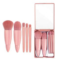 5pcs Portable Makeup Brushes Set with Mirror Travel Mini Cosmetic Brush for Foundation Powder Lip Eyeshadow Kabuki Make up Tools