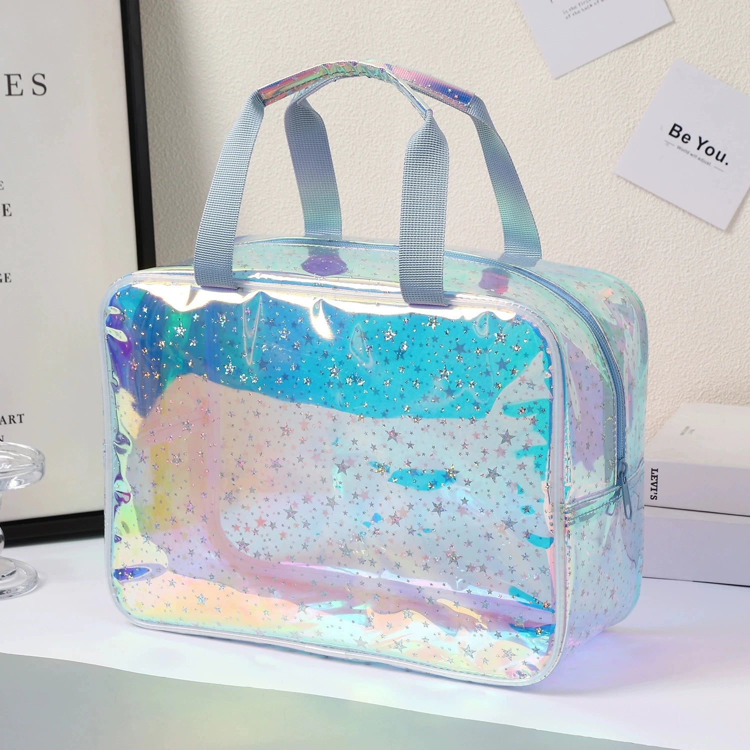 PVC Toiletry Bag with Large Capacity and High Appearance Quality Travel Zipper Handbag Star Makeup Bag Storage Bag