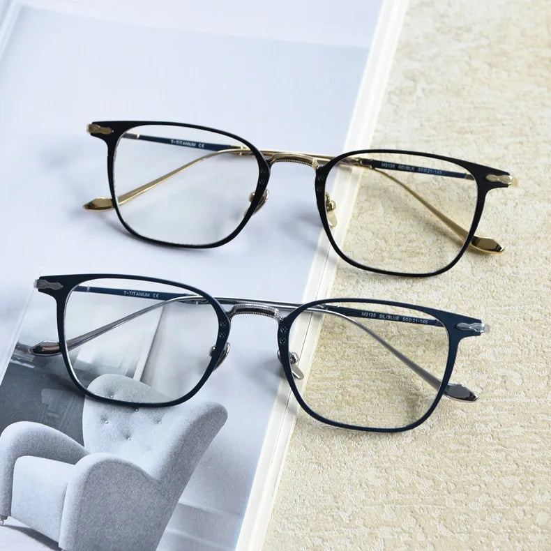 2026 square Optical Men Titanium Alloy Eyeglasses Frames Eyewear Flexible Temples Legs Ip Electroplating Alloy Spectacles