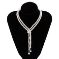 Vintage White Faux Pearl Gem Droplets Necklace Layered Long Baroque Pearl Choker Necklace for Women Girl