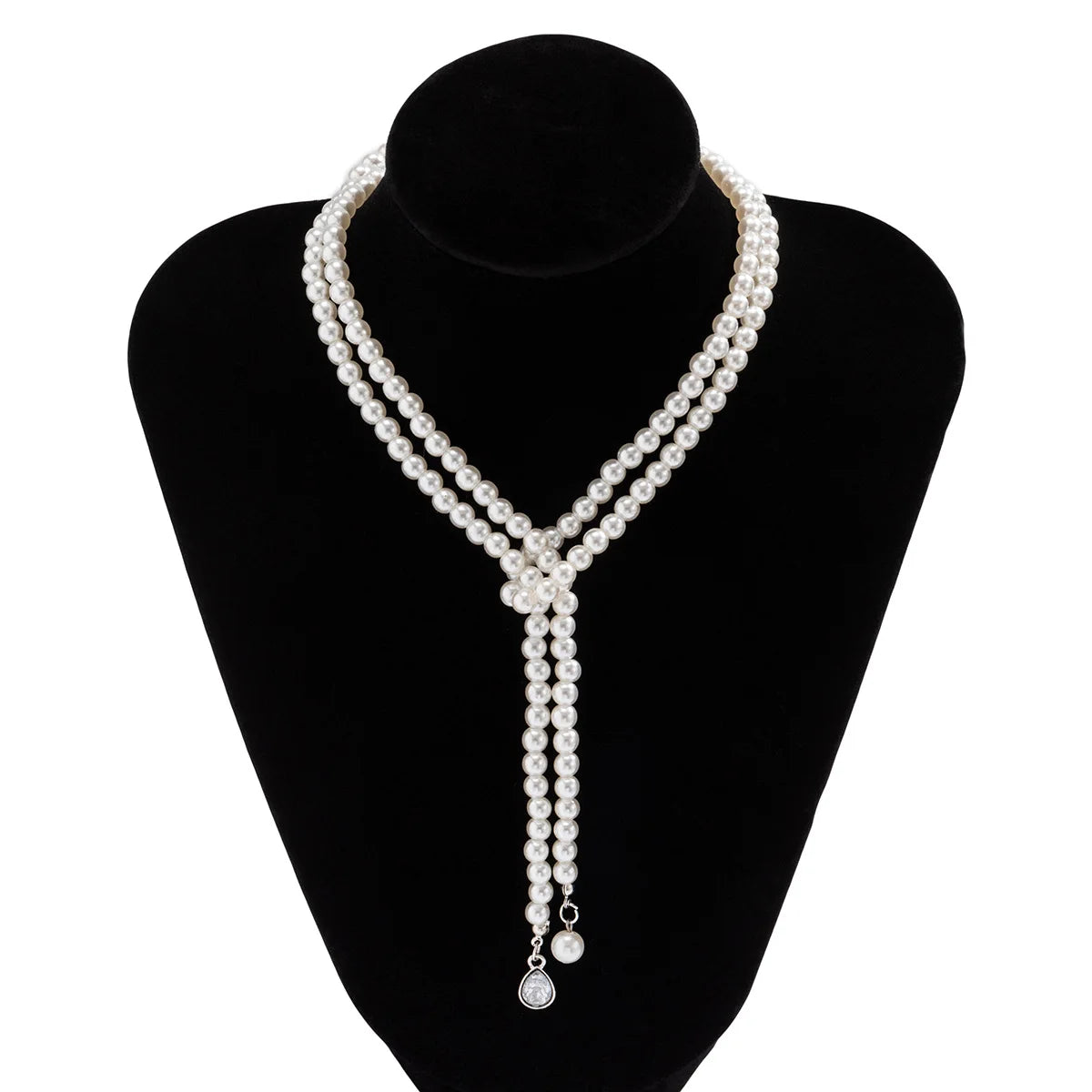 Vintage White Faux Pearl Gem Droplets Necklace Layered Long Baroque Pearl Choker Necklace for Women Girl