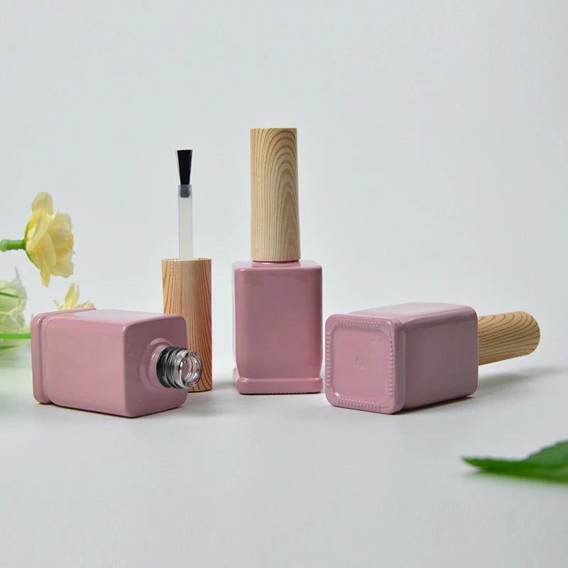 OEM Factory Luxury Nail Gel Polish Bottle 15ml Pink Empty Nail Polish Bottles Square Nail Polish Bottle