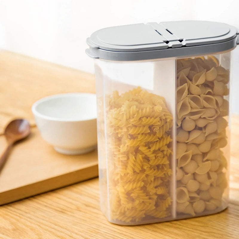 Best Selling Double Compartment Square Airtight Transparent PP+PE 2.6L Kitchen Storage Containers for Dry Food and Grain