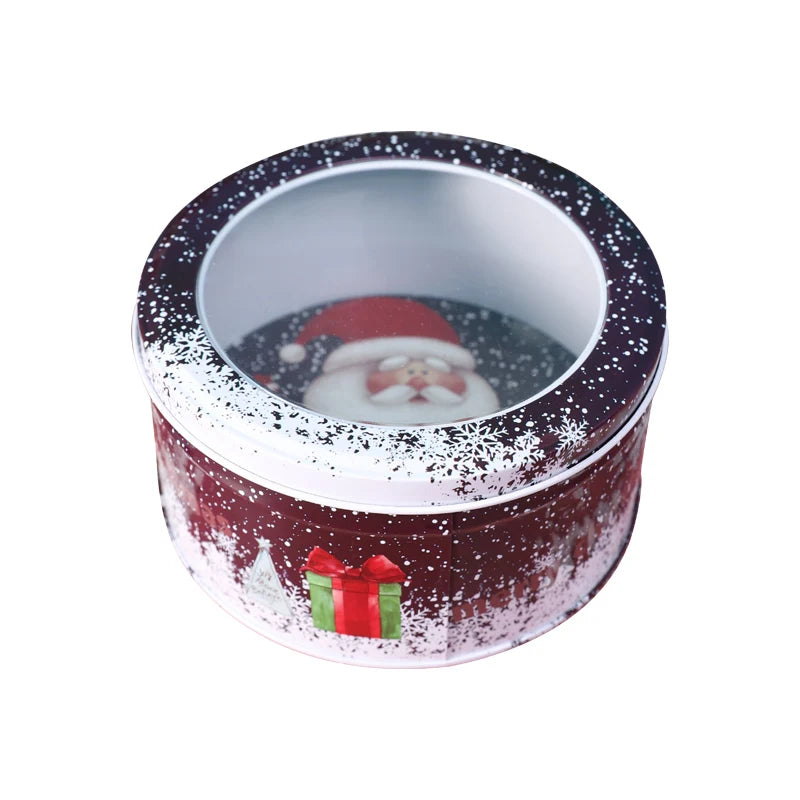 Christmas Tins Candy Gift Tin Box Metal Cake Packaging Canister Round Christmas Cookie Tin Box with Window
