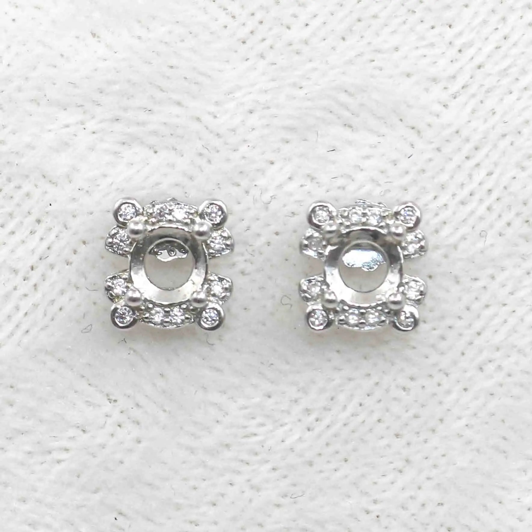 Sterling Silver 5*5mm Semi Mount Stud Earrings Empty Frame Support Blank Setting S925 Base Without Center Stone for DIY Inlay
