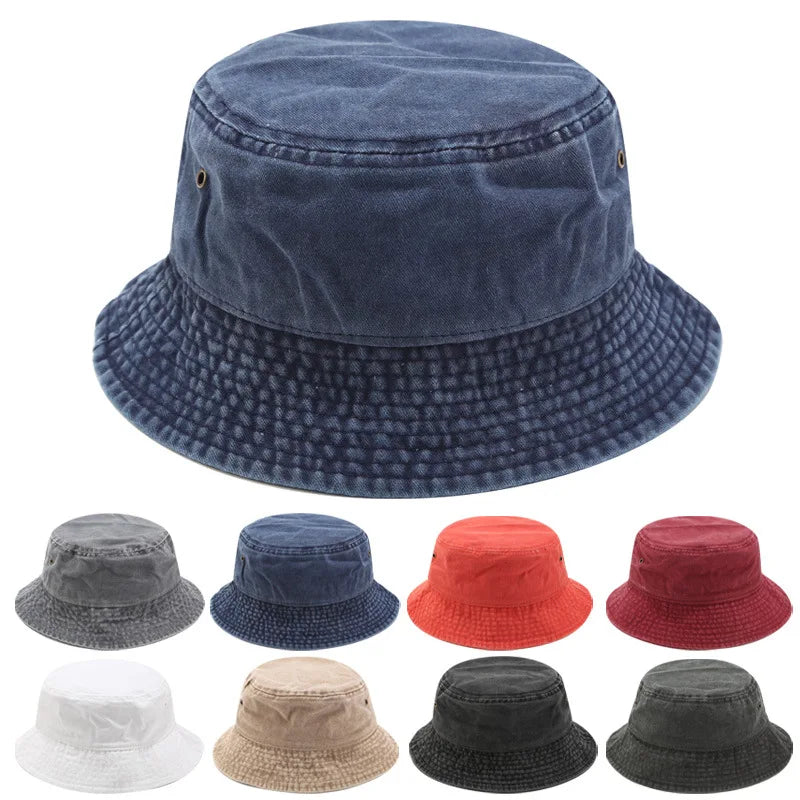 Mens Womens Cotton Custom Logo Summer Outdoor Washed Distressed Vintage Cotton Denim Plain Bucket Hats Panama Sun Caps