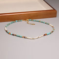Bohemian Natural Turquoise Flat Beaded Stone Necklace for Women Fashion Energy Stone Jewelry Gemstone Pearl Beaded Choker Gift