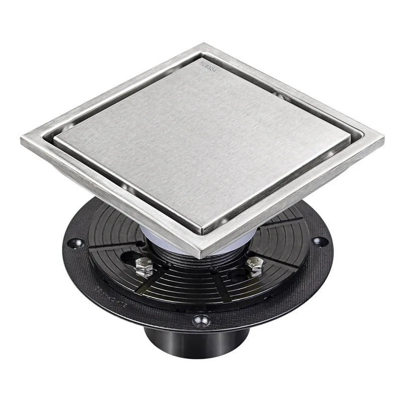 Modern Square Stainless Steel Hotel Bathroom Floor Drain with Flange 100mm Easy Installation