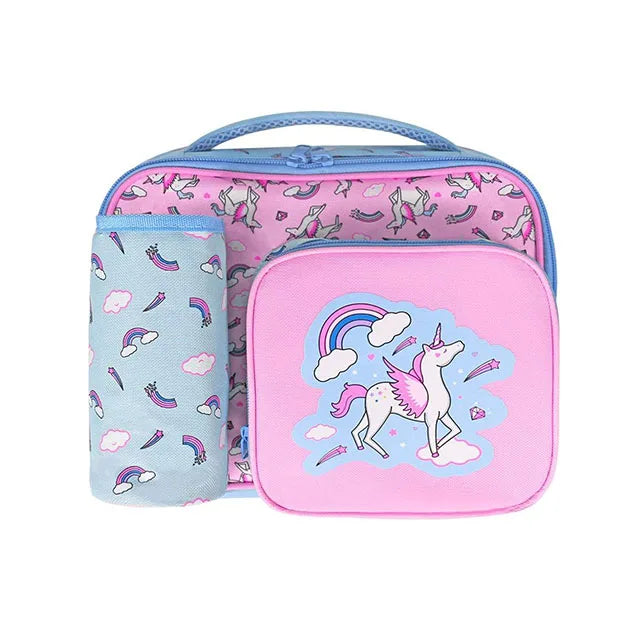 Children Unicorn Lunch Box with 3 Compartments Thermal Insulated Cooler Bag for School Kids
