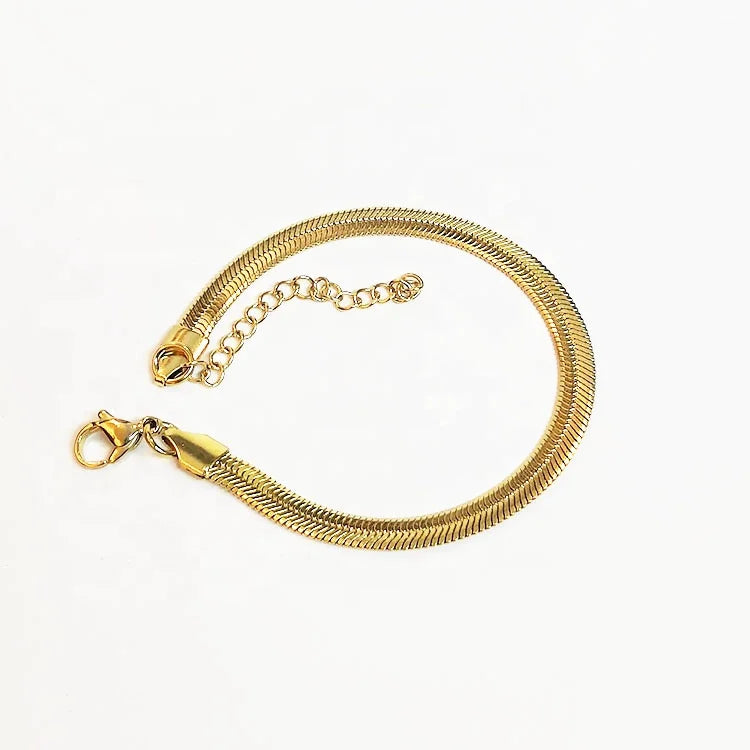 Fashion 18K Gold Plated Stainless Steel Jewelry Chain Width 5mm Flat Snake Shaped Slice Chain Accessories Bracelet B202207