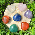 9PCS Palm Tumbled Heart Worry Stone for Anxiety Relief Healing Crystals Craft Sets 7 Chakra Heart Shaped Stones Balancing Reiki