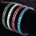 OUGEPHELI 4*4mm Tennis Bracelet Colorful Rainbow Zircon CZ Cubic Zirconia Gold Plated Brass