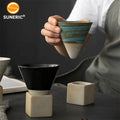 Creative Ceramic Cone Shape Vintage Pottery Coffee Tea Cup Set Porcelain Japanese Stoneware Funnel Mug