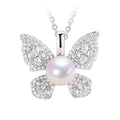 Wholesale Woman's Trendy 18K Gold Plated Zircon Butterfly Pearl Pendant Real Natural Pearl Necklace Jewelry