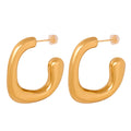 Fashion Tarnish Free Trendy Jewelry Stylish Women's Stainless Steel Gold Plated Hollow Tube C Shaped Hoop Stud Earring for