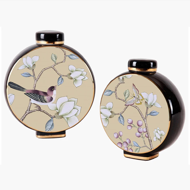 Luxury Retro Storage Jar Crane Pattern Ceramic Home Accessories Chinese Decor