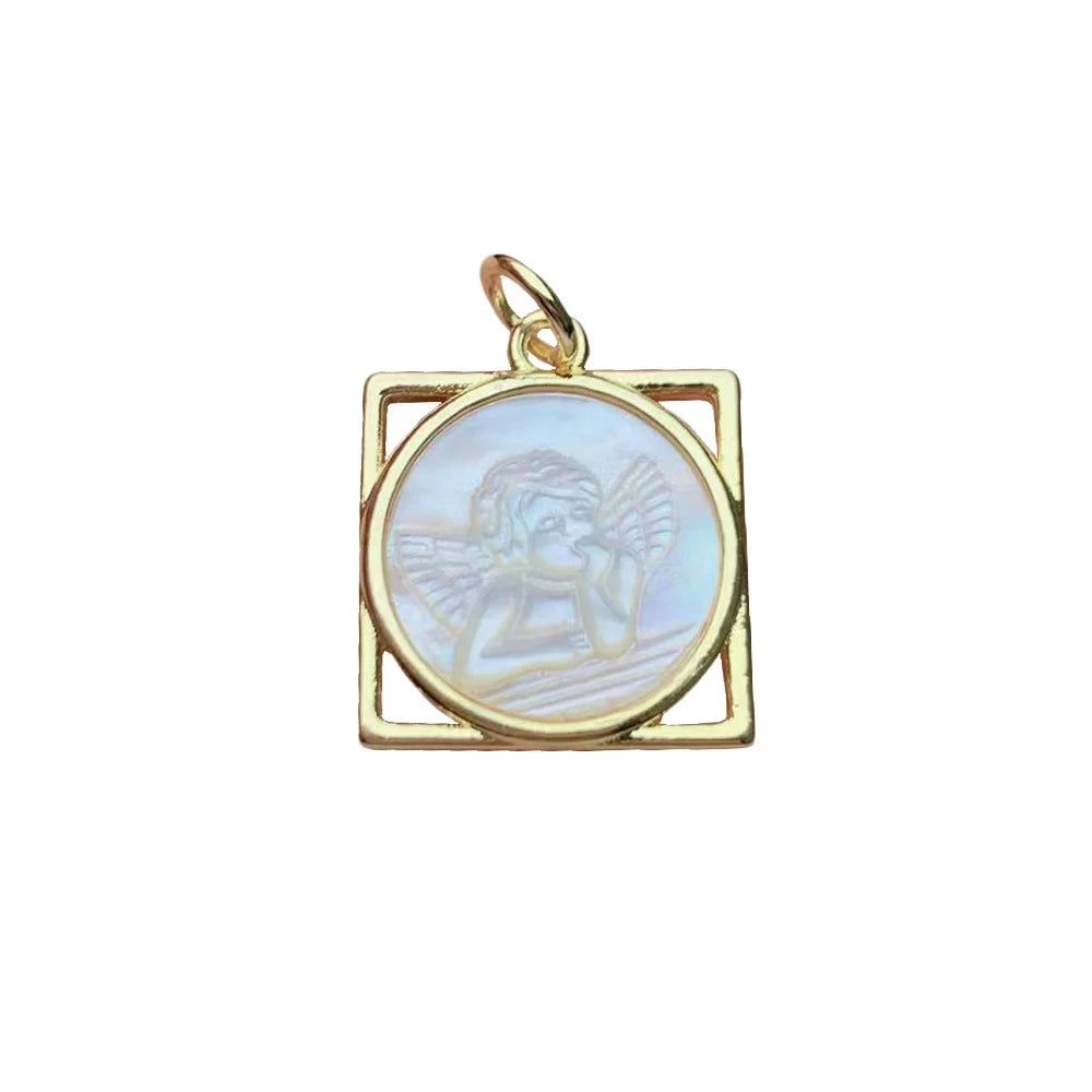 Wholesale Custom White Sea Shell Cute Wing Angel Charms Pendants Jewelry Making for Necklaces