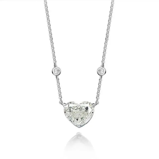 Crystals Birthstone Mother's Day Jewelry 925 Sterling Silver CZ Zircon Stone Heart Necklace