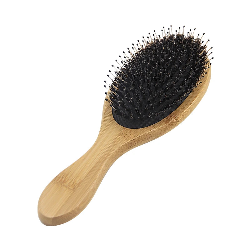 Hot Selling Nylon Boar Bristle Bamboo Wood Cushion Paddle Box Hair Brush Custom Logo Thick Curly Thin Long Short Detangling