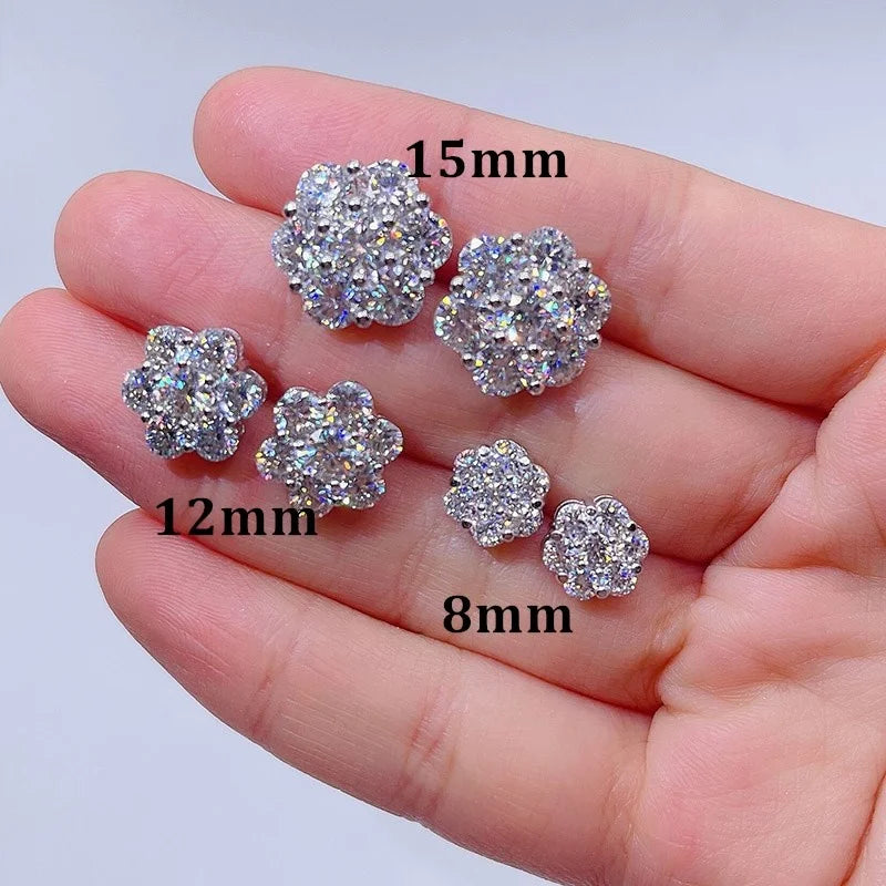 Drop Shipping Mens Iced Out Hip Hop Sterling Silver 925 Screw Back Moissanite Cluster Earrings