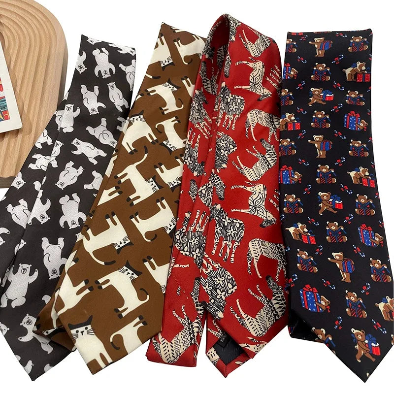 Custom Eco-Friendly Durable Casual Polyester Silk Cartoon Horse Bear 8cm Printed Funny Animal Pattern NeckTie for Men Gifts