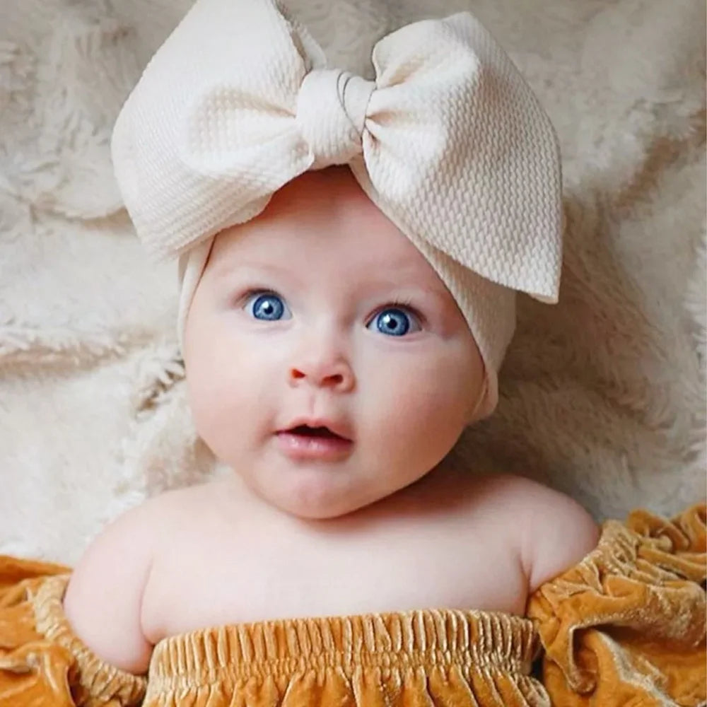 Hot Sell Newborn Solid Pure Colors Baby Girl Hair Band Headband Stock Knotted Large Kids Hair Bows