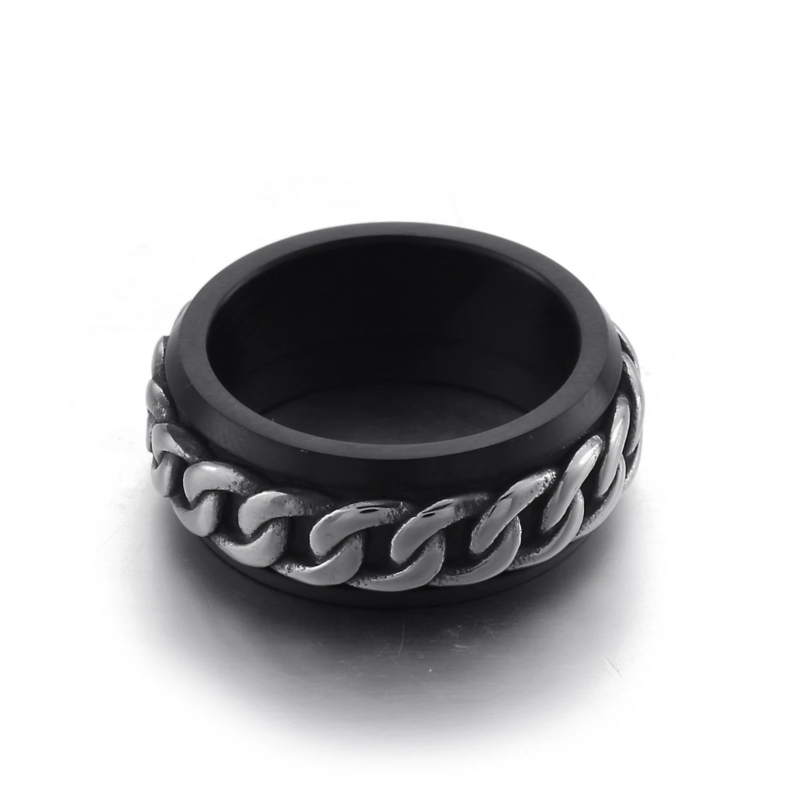 KALEN Personality Punk Jewelry Chain Ring Men Black Charms Stainless Steel Jewelry Ring