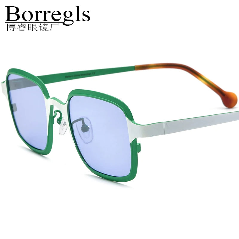 Borregls Colorful Titanium Sunglasses Men Vintage Square Fashion Women 2025 New Retro Polarized UV400 Sun Glasses 185805T