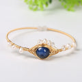 Fashion Womens Gold Moon Stone Bangle Bracelet Custom Chakra Natural Stone Aquamarine Kyanite Pearl 14K Golden Bracelets
