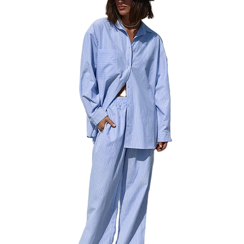 Wholesale Ladies Suits Office Wear Elegant Lapel Shirts Elastic Waist Long Pants Suits Street Chic 2 Piece Set Women 2024