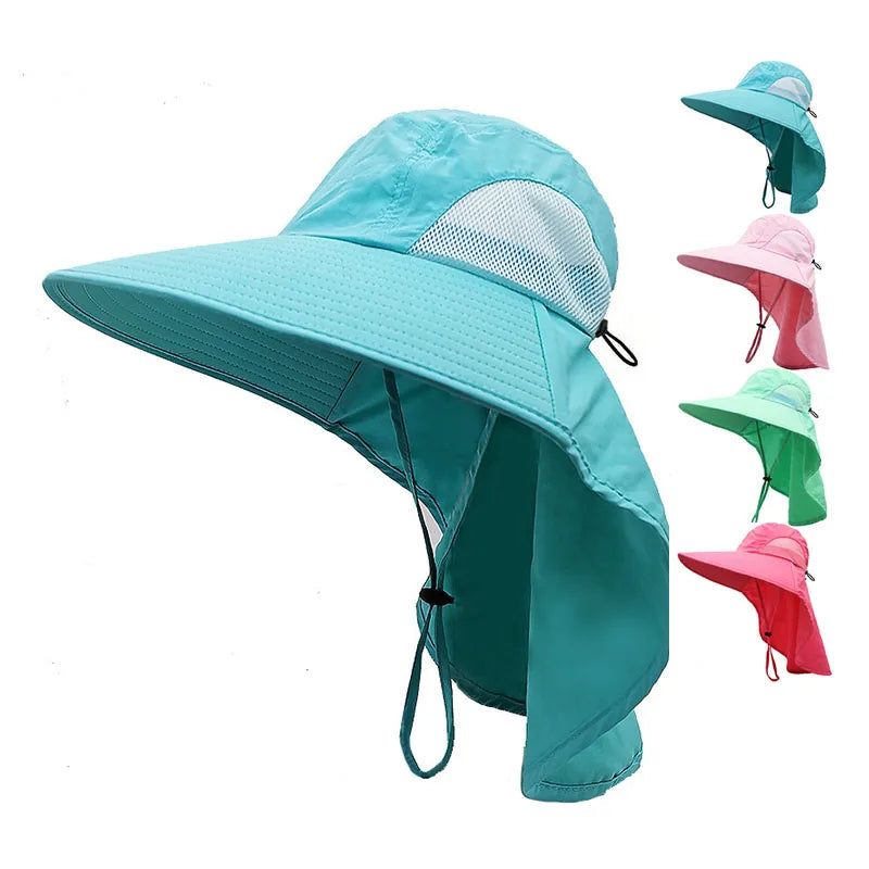 Hot Sale 3D Embroidery Wide Brim Sun Protection Fishing Hat Quick Drying Custom Logo Climbing Bucket Hats With Large Neck Flap