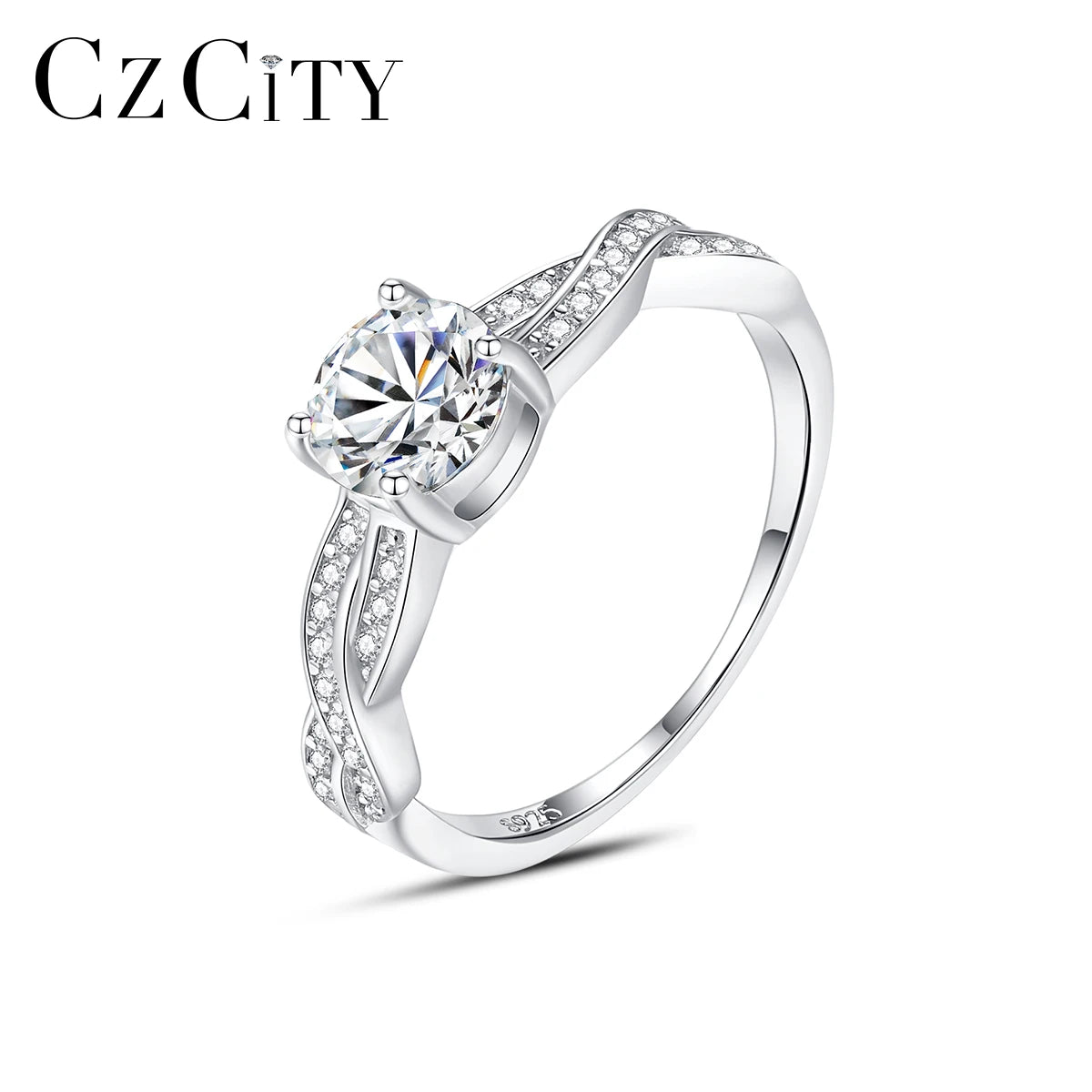 CZCITY Jewellery Sterling Silver Zirconia Diamond Engagement Bling Luxury for Woman Iced Out Ring