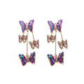 DUYIZHAO Vintage Bling S925 Sterling Silver Needle Blue Purple Zircon Butterfly Gold Long Tassel Earrings for Women Gift
