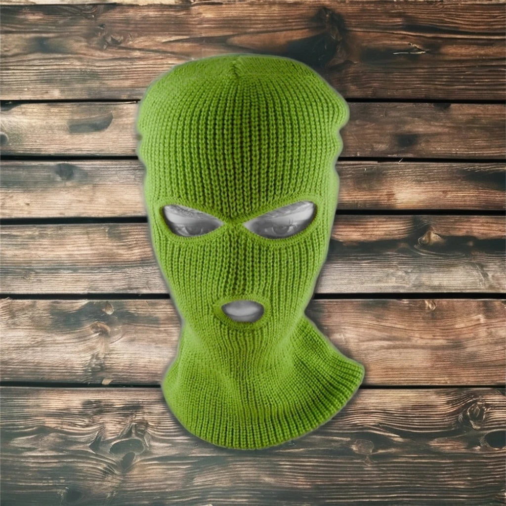 Wholesale Acrylic Knit 3 Hole Balaclava Beanie Green Ski Mask Knitted Hat for Winter