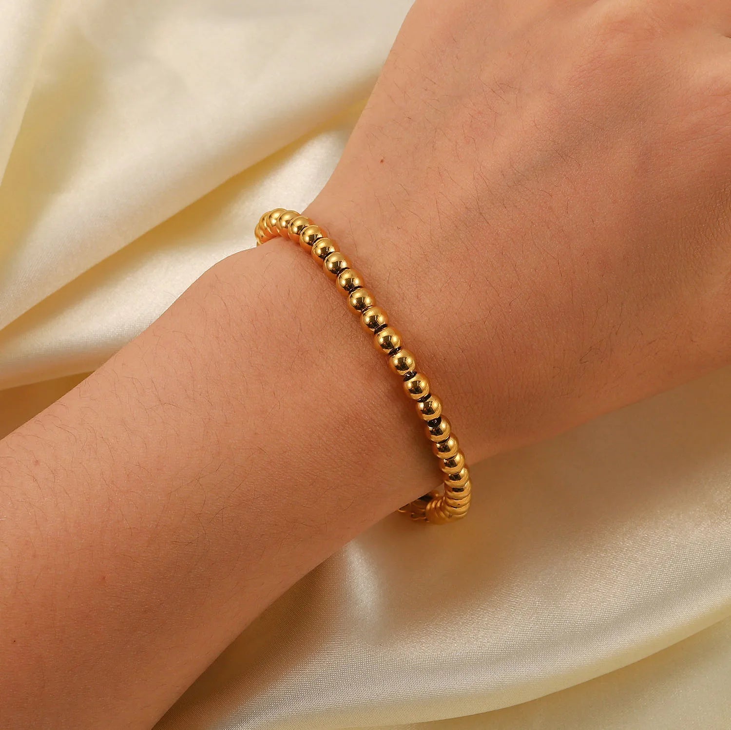 316l Stainless Steel  Minimalist INS Gold Plated Waterproof Jewelry 5mm Bead Chain  for Women