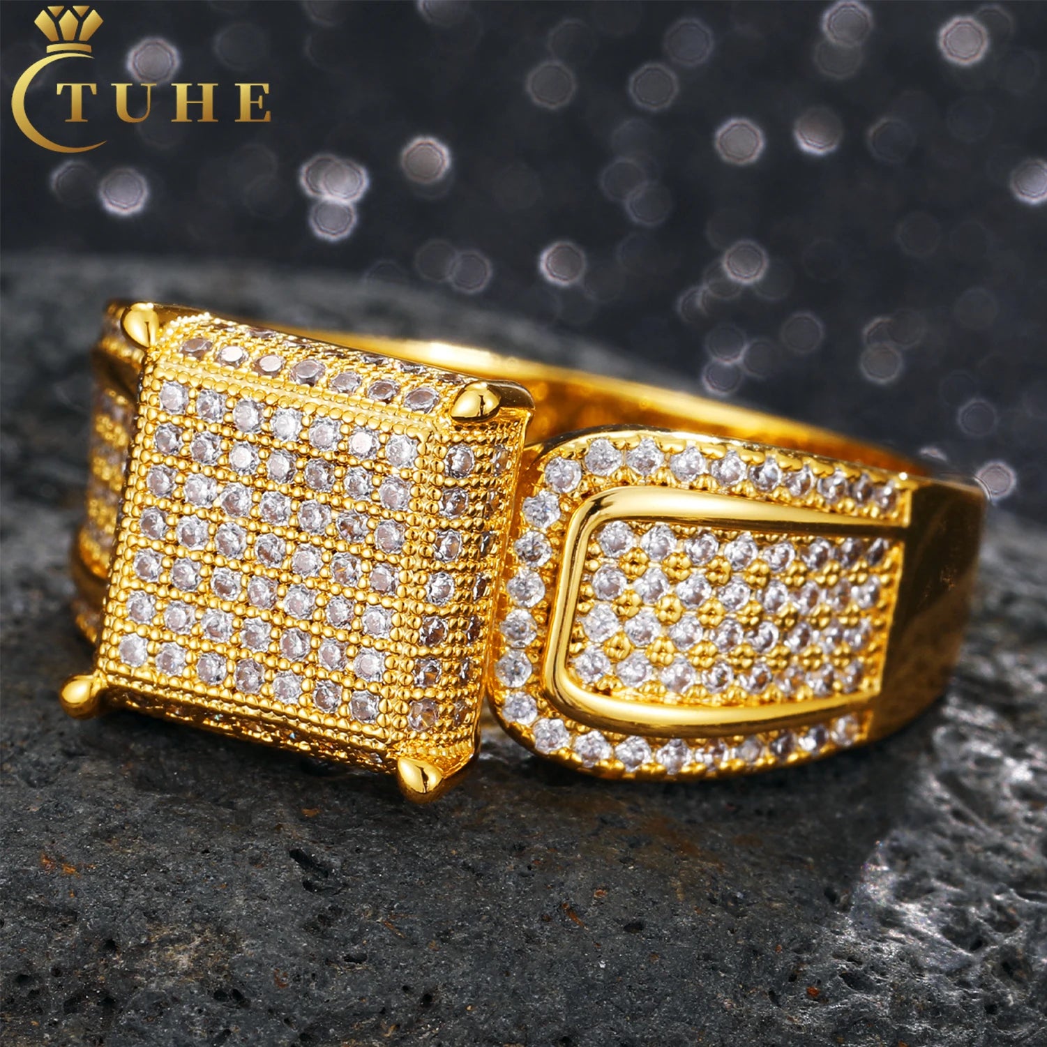 DHL Shipment Hip Hop Jewelry Wholesale 18K Gold Plated Brass Jewellery AAAAA CZ Diamond Iced Out Championship Ring for Men