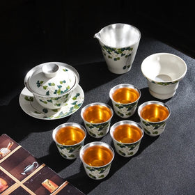 Jingdezhen Silver Gilded Tea Set Ceramic Kung Fu Tea Cup Complete Set of Silver Tea Making Device Tureen Gift Box