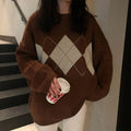 Knitted Sweater Women Argyle Oversize Sweaters Korean Pullovers Ladies Winter Loose Sweaters Female Casual Jumper