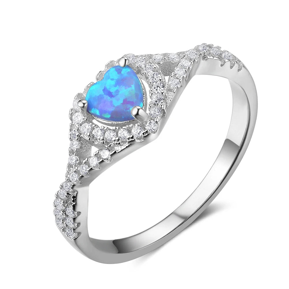 Ready to Ship Hot Sale 925 Sterling Silver Rings Heart Rings with Opal