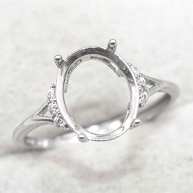 Sterling Silver 9*11mm Semi Mount Ring Empty Frame Blank Support Setting S925 Base Holder Without Center Stone for DIY Inlay