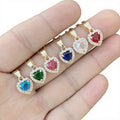Fashion Stainless Steel Gold Plated Link Colorful Cubic Zircon Heart Pendant Necklace Earrings for Women Bling Crystal Short