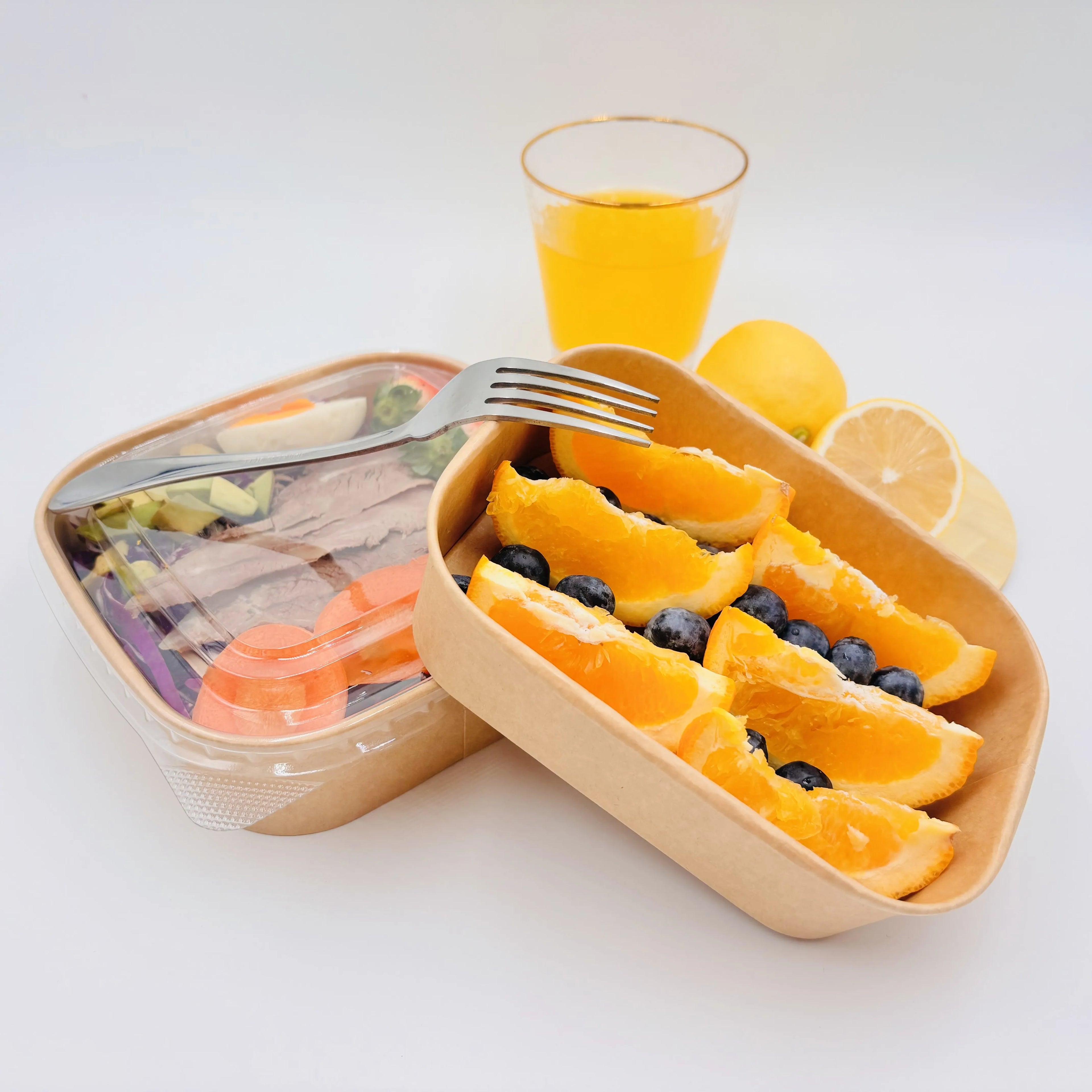 Recycled Kraft Paper Container Water-Proof Disposable Packaging Box for Restaurant Takeaway or Sushi Delivery Use