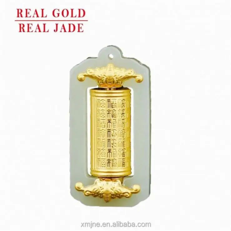 Certified Gold Inlaid Jade Hetian White Jade Transfer Cylinder Pendant To Run Men And Women Guanyin Buddha Dragon And Phoenix
