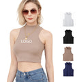 Women's Ribbed Crop Tank Top Size XL Turtle Neck Cropped Tight Vest Custom Logo Design Casual Spring Knitted Fabric Sleeveless