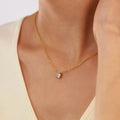 White Cubic Zirconia CZs Simple Necklace 18k Gold Plated Stainless Steel Round Zircon Charm Statement Jewelry