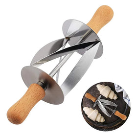 Wholesale Baking Tools Stainless Steel Wood Handle Oven Butter Bread Croissant Roller Cutter Slicer