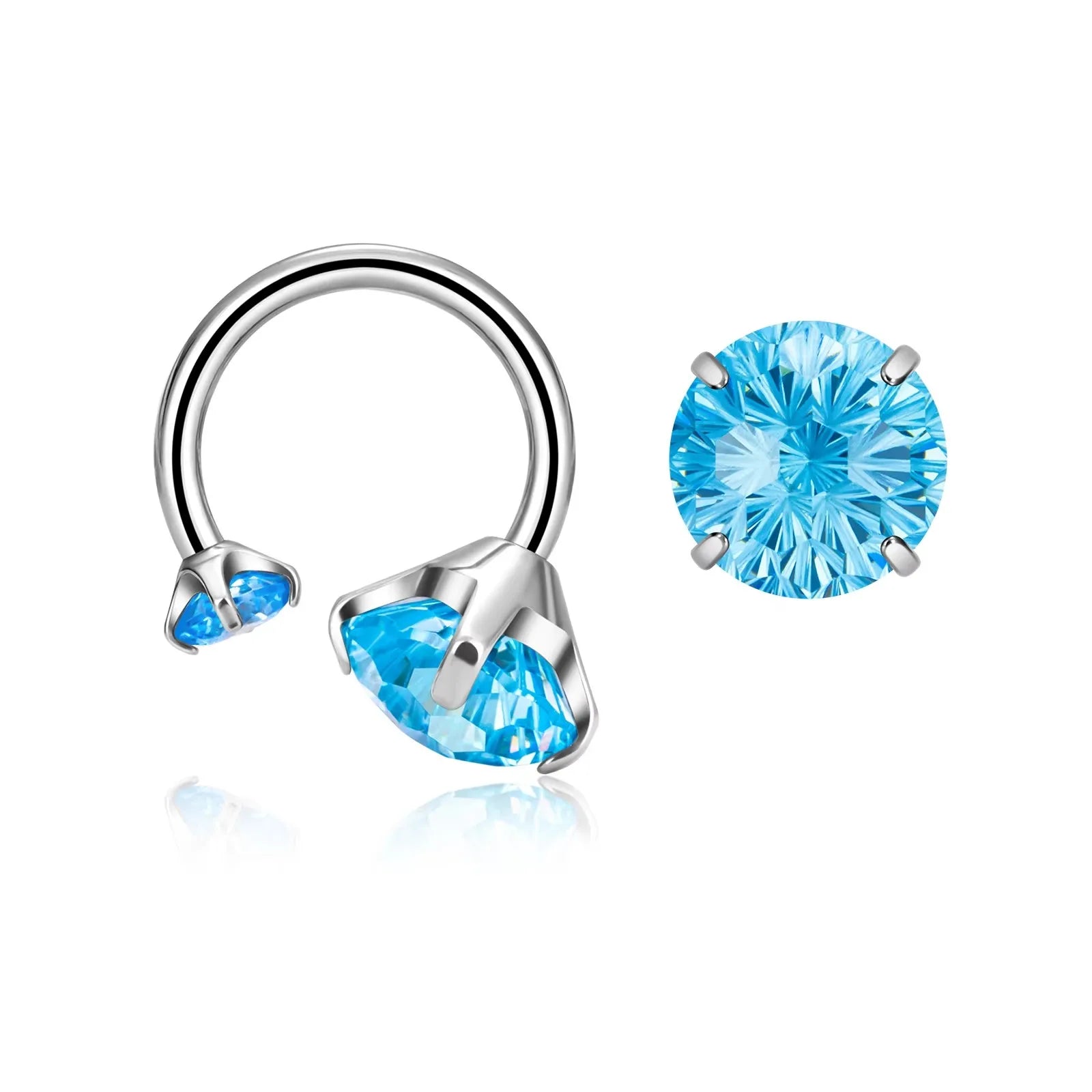 G23 Titanium C-Shaped 16G 8mm Ear Bone Stud Earrings with Zircon Labret Nose Septum Hoop Cartilage Piercing Body Jewelry