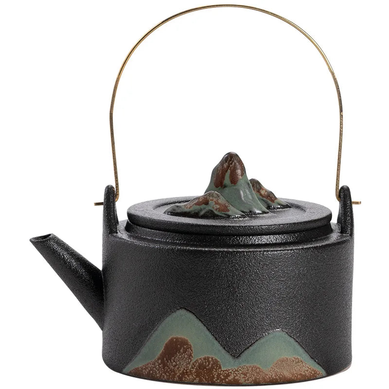 Glazed Painted Mountain Shadow Pattern Tea Pot Small Ceramic Kungfu Teapot Elegant Tea Set